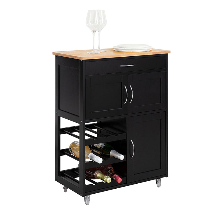 SoBuy Carrello da Cucina con Portabottiglie Nero 67x87x38cm FKW45-SCH