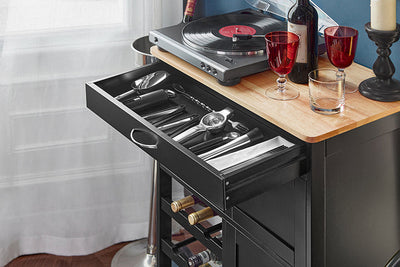 SoBuy Carrello da Cucina con Portabottiglie Nero 67x87x38cm FKW45-SCH