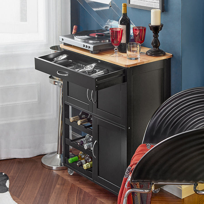 SoBuy Carrello da Cucina con Portabottiglie Nero 67x87x38cm FKW45-SCH