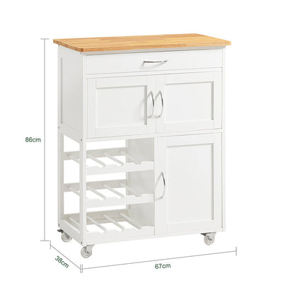 SoBuy Chariot de service avec casiers à bouteilles Desserte de cuisine Blanc 67x86x38cm FKW45-WN