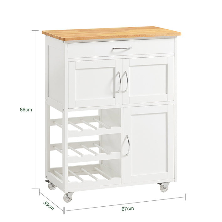 SoBuy Carrello da Cucina con portabottiglie Bianco 67x86x38cm FKW45-WN