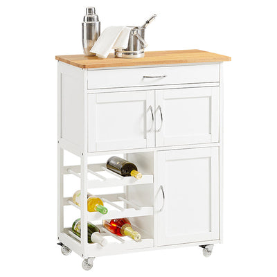SoBuy Chariot de service avec casiers à bouteilles Desserte de cuisine Blanc 67x86x38cm FKW45-WN
