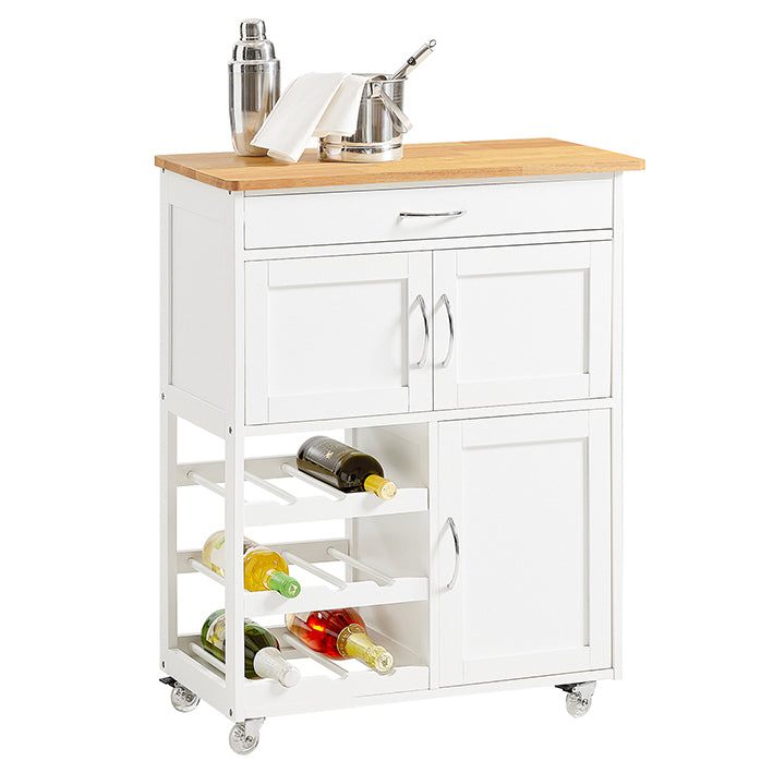 SoBuy Carrello da Cucina con portabottiglie Bianco 67x86x38cm FKW45-WN