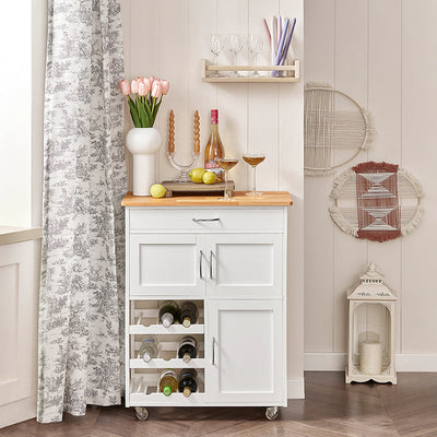 SoBuy Chariot de service avec casiers à bouteilles Desserte de cuisine Blanc 67x86x38cm FKW45-WN