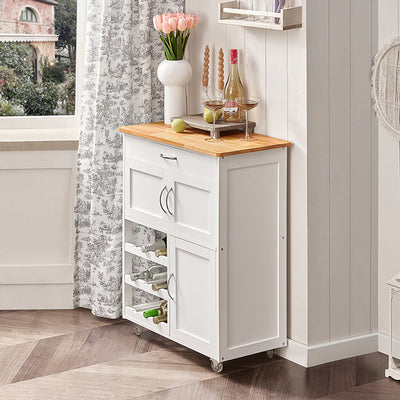 SoBuy Chariot de service avec casiers à bouteilles Desserte de cuisine Blanc 67x86x38cm FKW45-WN