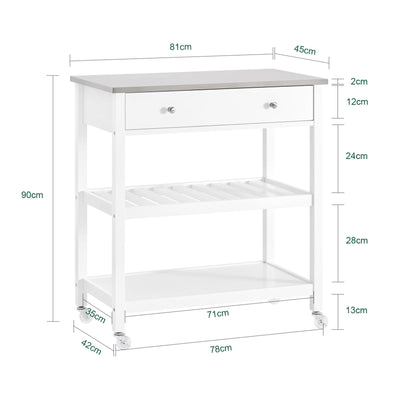 SoBuy | Chariot de cuisine avec plan de travail en acier inoxydable | Buffet | Desserte Blanc | 81x90x45cm | FKW47-II-W