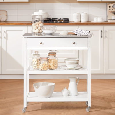 SoBuy | Chariot de cuisine avec plan de travail en acier inoxydable | Buffet | Desserte Blanc | 81x90x45cm | FKW47-II-W