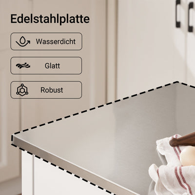 SoBuy | Chariot de cuisine avec plan de travail en acier inoxydable | Buffet | Desserte Blanc | 81x90x45cm | FKW47-II-W