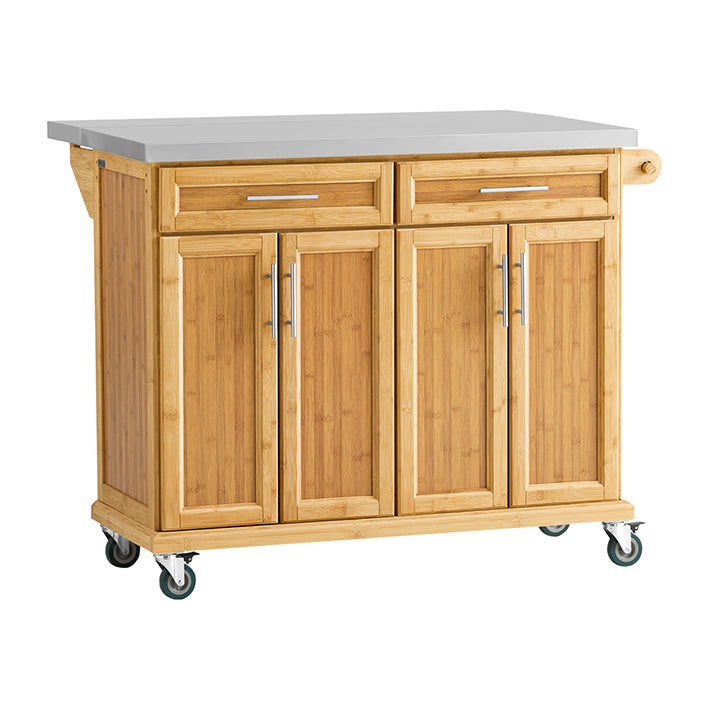 SoBuy | Isola da cucina | Carrello da cucina con piano di lavoro estensibile | Armadietto da cucina in bambù | FKW69-N