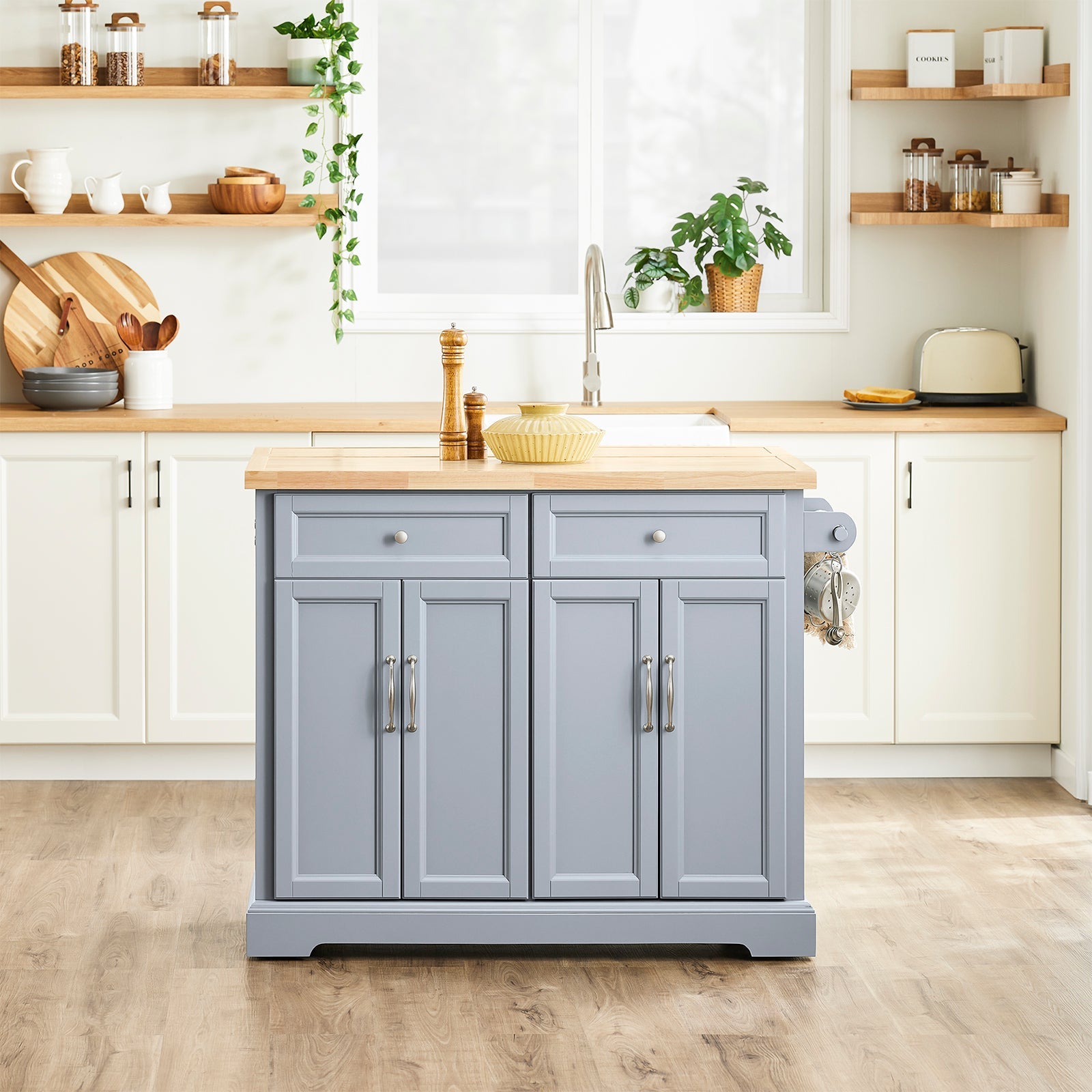 SoBuy | Isola da Cucina | Carrello da Cucina con Piano di Lavoro Estensibile | Armadietto da Cucina | FKW71-II-HG