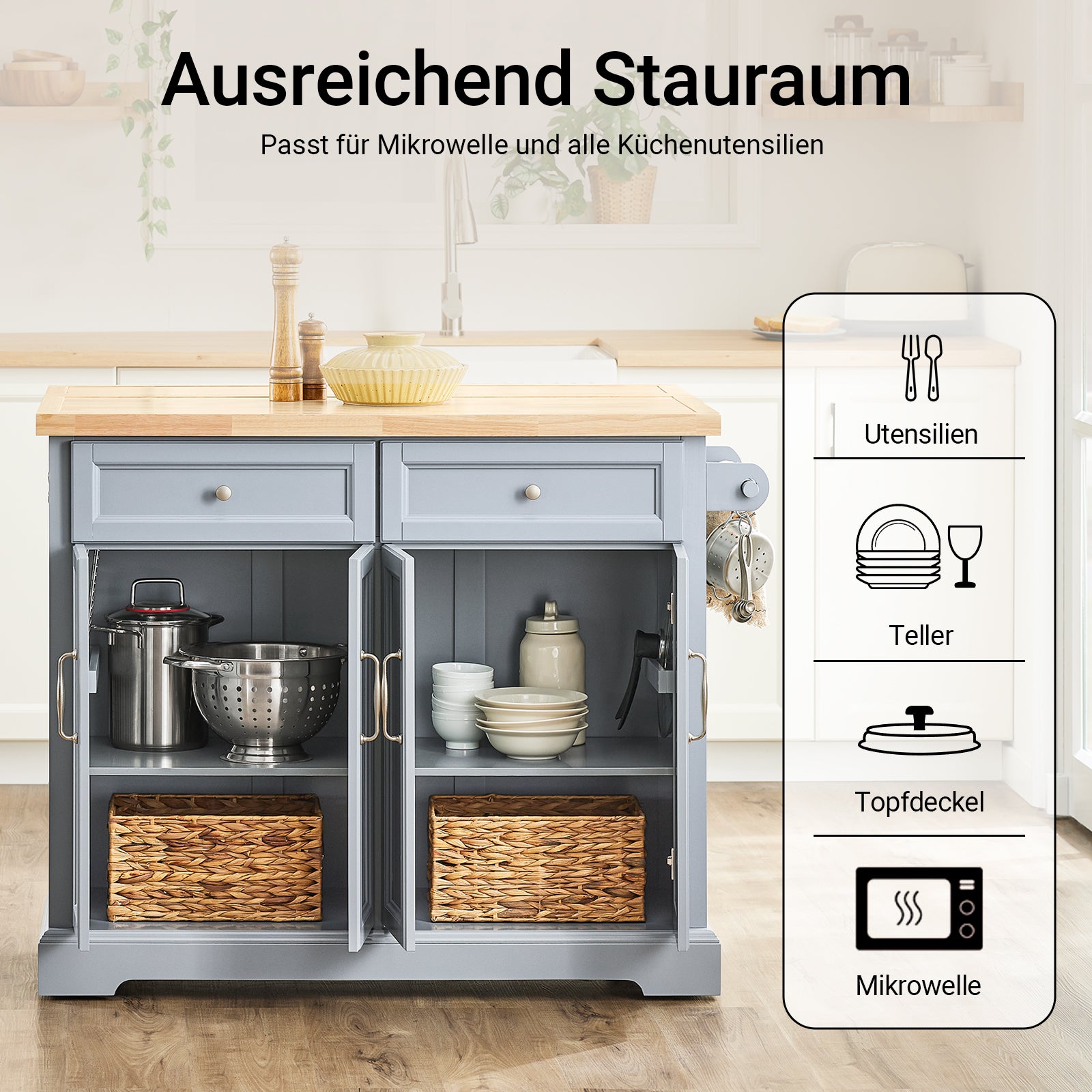 SoBuy | Îlot de cuisine | Chariot de cuisine avec plan de travail extensible | Meuble de cuisine | FKW71-II-HG 