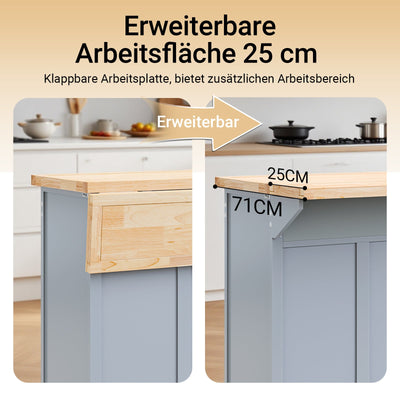 SoBuy | Isola da Cucina | Carrello da Cucina con Piano di Lavoro Estensibile | Armadietto da Cucina | FKW71-II-HG