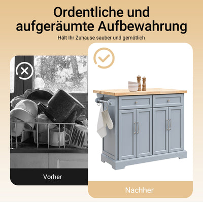 SoBuy | Isola da Cucina | Carrello da Cucina con Piano di Lavoro Estensibile | Armadietto da Cucina | FKW71-II-HG