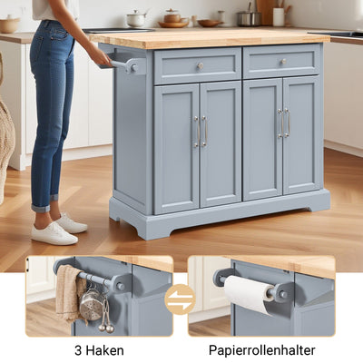 SoBuy | Isola da Cucina | Carrello da Cucina con Piano di Lavoro Estensibile | Armadietto da Cucina | FKW71-II-HG