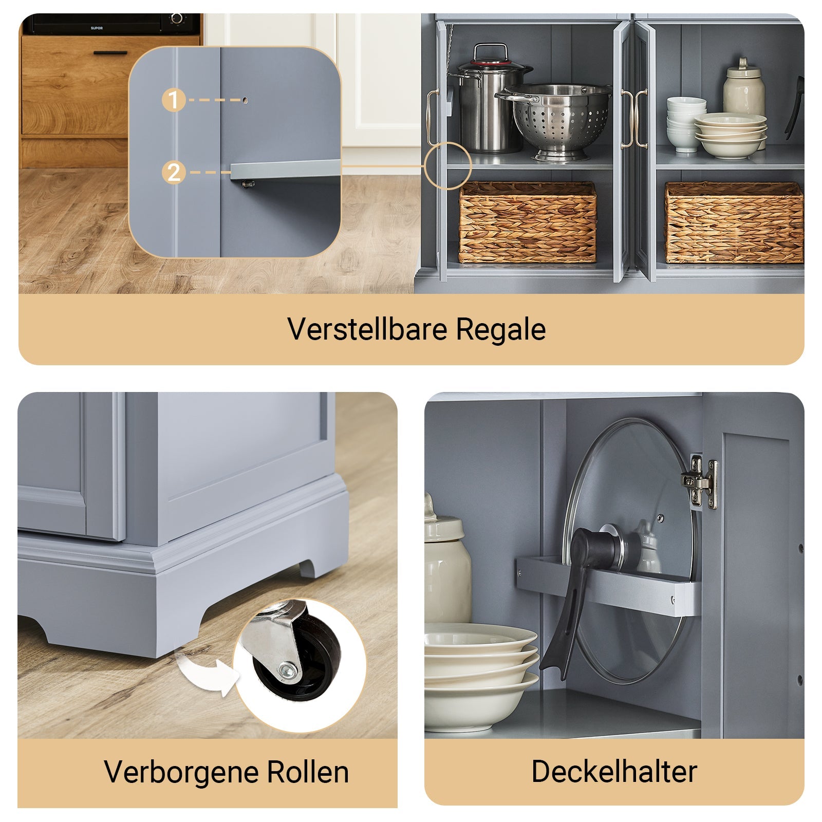 SoBuy | Isola da Cucina | Carrello da Cucina con Piano di Lavoro Estensibile | Armadietto da Cucina | FKW71-II-HG