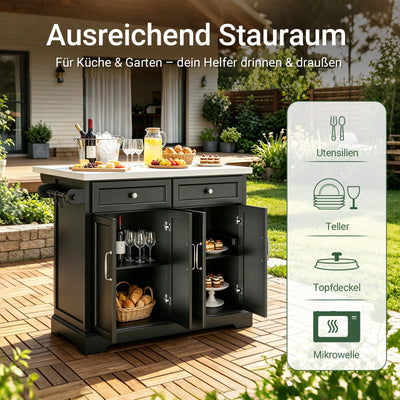 SoBuy | Kücheninsel | Küchenwagen mit erweiterbarer Arbeitsfläche Schwarz | FKW71-II-SCH