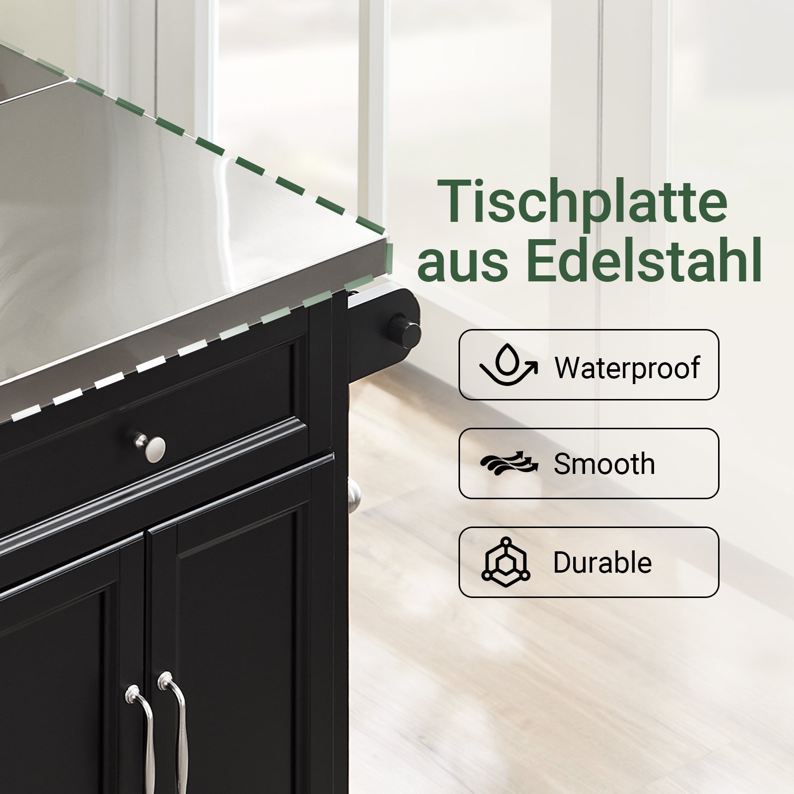 SoBuy | Kücheninsel | Küchenwagen mit erweiterbarer Arbeitsfläche Schwarz | FKW71-II-SCH
