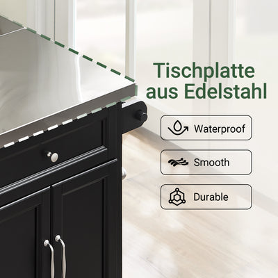 SoBuy | Kücheninsel | Küchenwagen mit erweiterbarer Arbeitsfläche Schwarz | FKW71-II-SCH