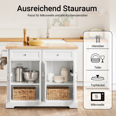 SoBuy | Îlot de cuisine | Chariot de cuisine avec plan de travail extensible | Meuble de cuisine blanc | FKW71-II-WN 