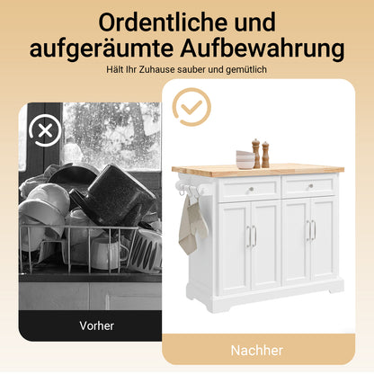 SoBuy | Kücheninsel | Küchenwagen mit erweiterbarer Arbeitsfläche | Küchenschrank Weiß | FKW71-II-WN