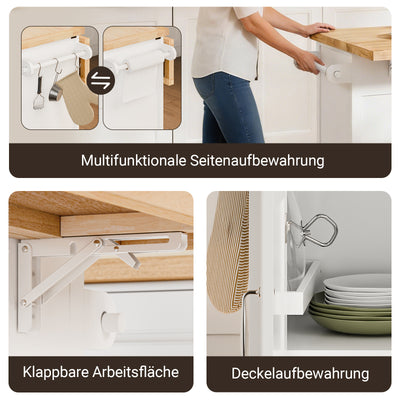 SoBuy | Îlot de cuisine | Chariot de cuisine avec plan de travail extensible | Meuble de cuisine blanc | FKW71-II-WN 