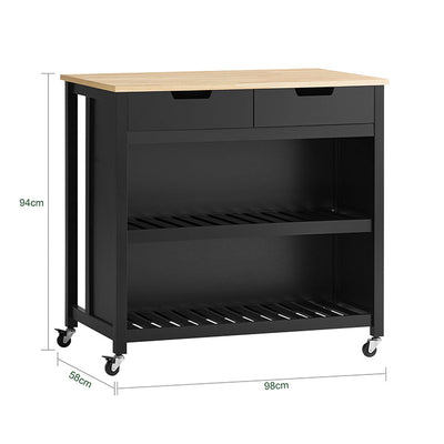 SoBuy | Îlot de cuisine | Meuble de cuisine | Desserte de cuisine | Noir-Naturel | FKW74-SCH