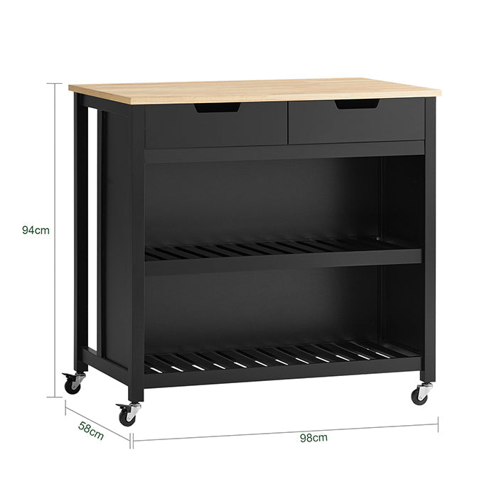 SoBuy | Îlot de cuisine | Meuble de cuisine | Desserte de cuisine | Noir-Naturel | FKW74-SCH