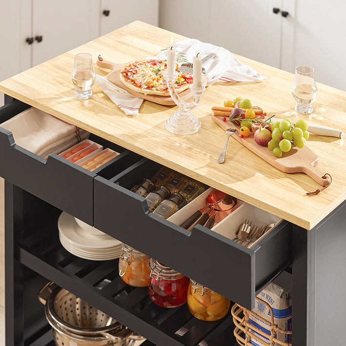 SoBuy | Îlot de cuisine | Meuble de cuisine | Desserte de cuisine | Noir-Naturel | FKW74-SCH