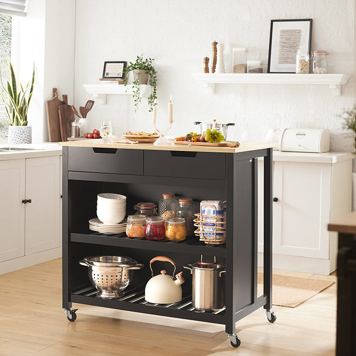 SoBuy | Isola da cucina | Credenza da cucina | Carrello da cucina | Nero-Naturale | FKW74-SCH