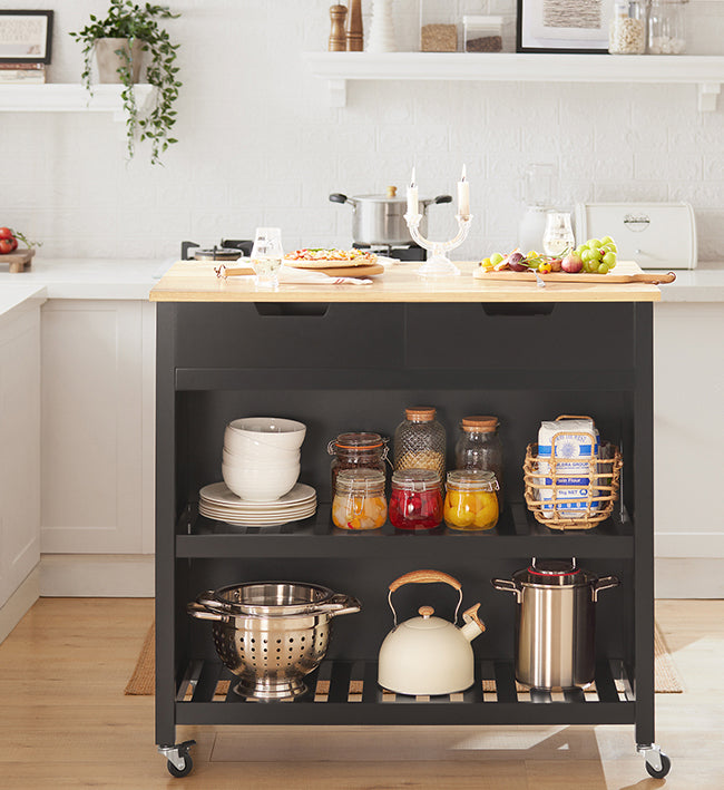 SoBuy | Isola da cucina | Credenza da cucina | Carrello da cucina | Nero-Naturale | FKW74-SCH