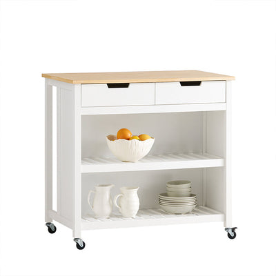 SoBuy | Îlot de cuisine | Meuble de cuisine | Desserte de cuisine | Blanc-Naturel | FKW74-WN