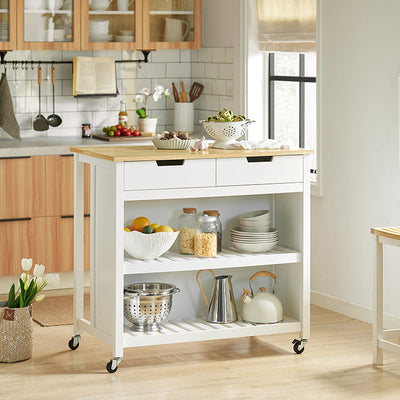 SoBuy | Îlot de cuisine | Meuble de cuisine | Desserte de cuisine | Blanc-Naturel | FKW74-WN