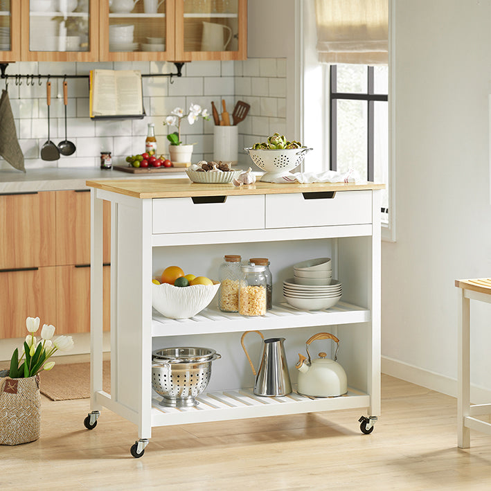 SoBuy | Îlot de cuisine | Meuble de cuisine | Desserte de cuisine | Blanc-Naturel | FKW74-WN