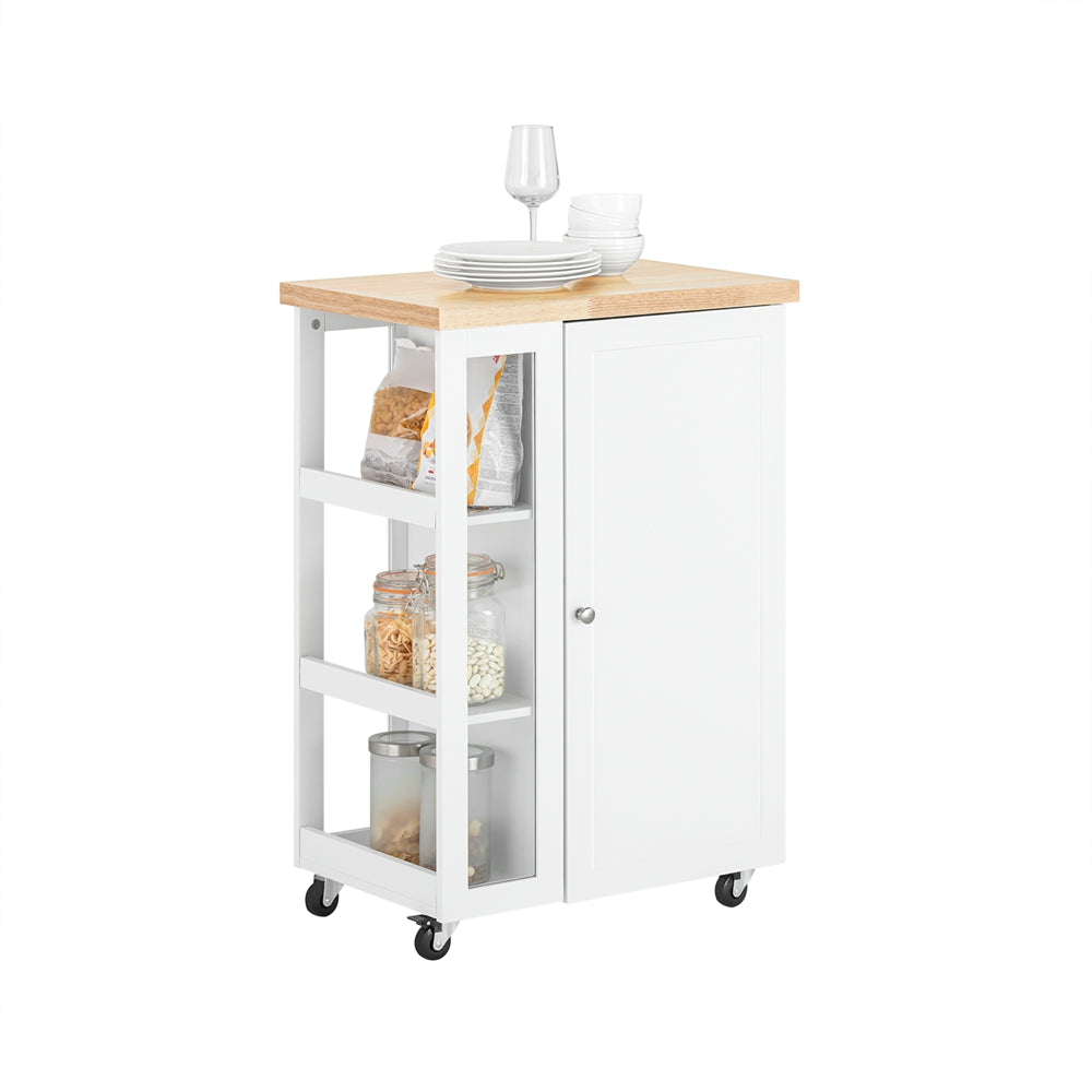 SoBuy Küchenwagen mit 3 Ablagen Weiß-Natur 60x90x40cm FKW75-WN