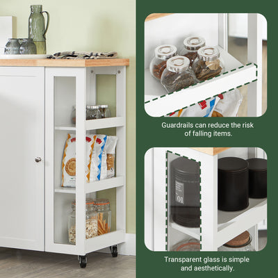 SoBuy Küchenwagen mit 3 Ablagen Weiß-Natur 60x90x40cm FKW75-WN