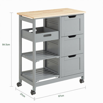 SoBuy Carrello da Cucina, Carrello di Servizio Per Cucina, Sala da Pranzo Grigio Chiaro 67x84,5x37cm FKW79-HG
