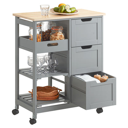 Chariot de cuisine SoBuy, desserte pour cuisine et salle à manger, gris clair, 67 x 84,5 x 37 cm, référence FKW79-HG