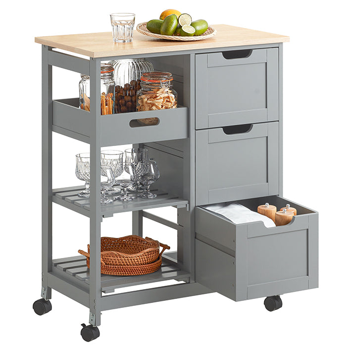 Chariot de cuisine SoBuy, desserte pour cuisine et salle à manger, gris clair, 67 x 84,5 x 37 cm, référence FKW79-HG