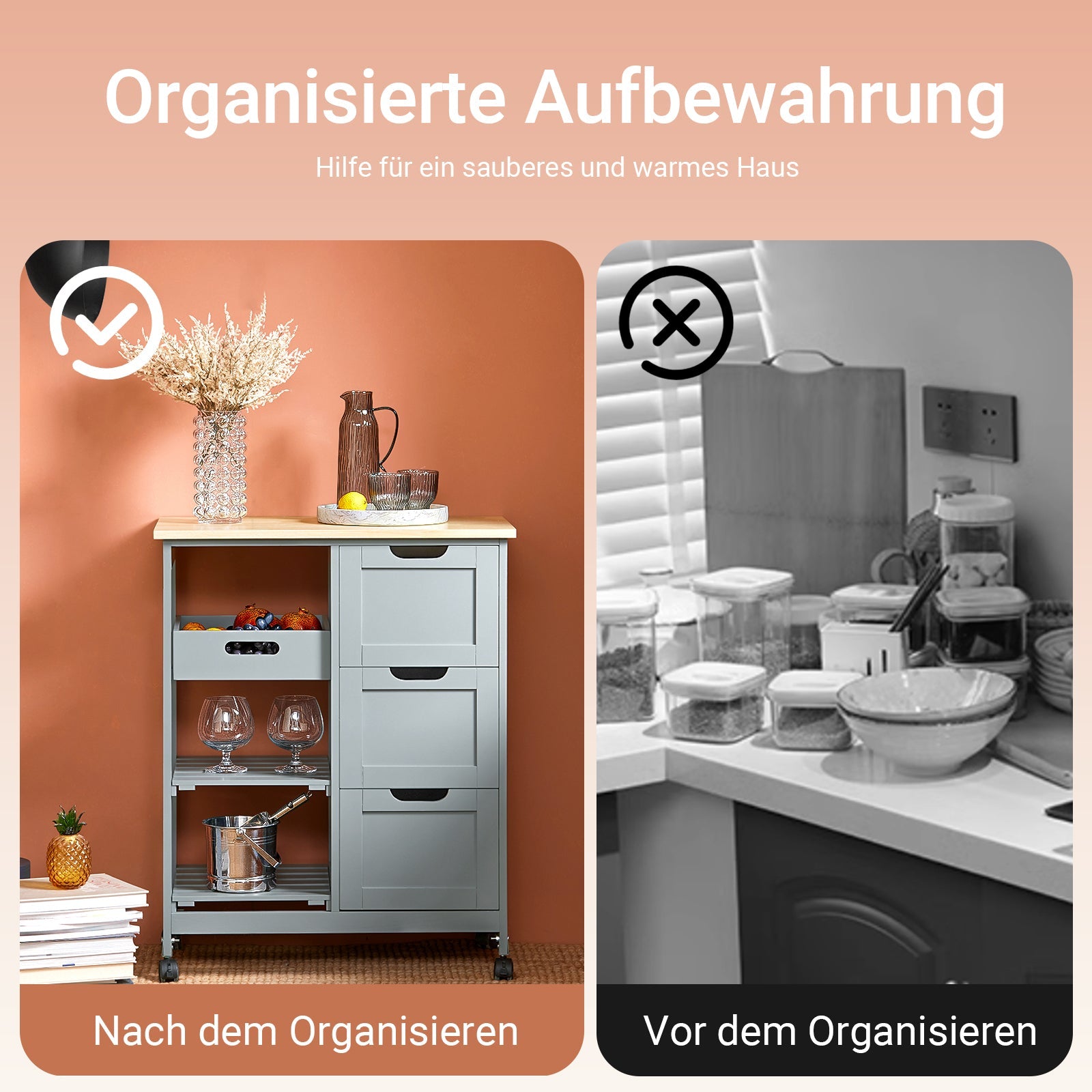 SoBuy Carrello da Cucina, Carrello di Servizio Per Cucina, Sala da Pranzo Grigio Chiaro 67x84,5x37cm FKW79-HG
