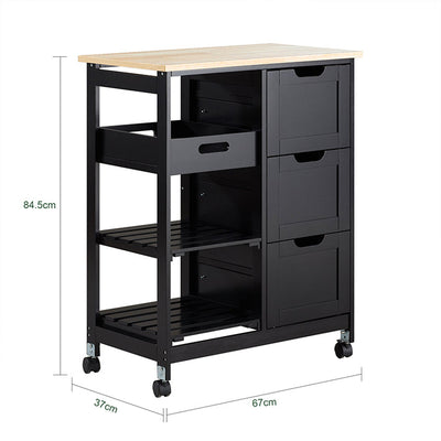 SoBuy Carrello da Cucina Carrello di Servizio per Cucina, Sala da Pranzo Nero 67x84,5x37cm FKW79-SCH