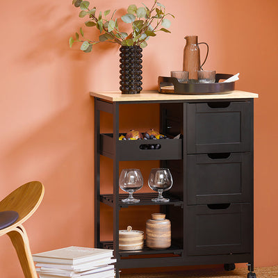 SoBuy Carrello da Cucina Carrello di Servizio per Cucina, Sala da Pranzo Nero 67x84,5x37cm FKW79-SCH