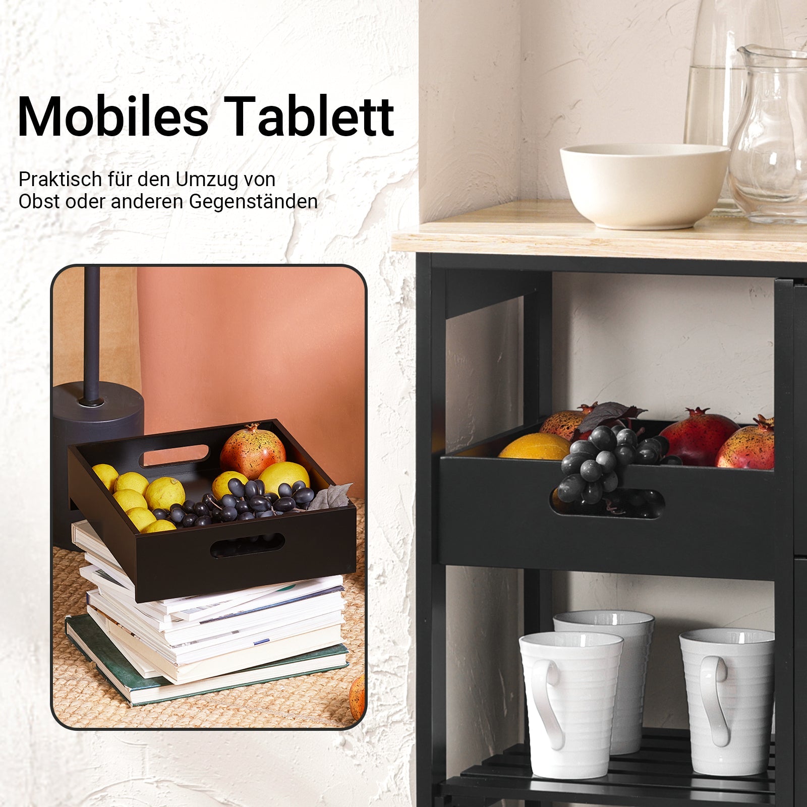 SoBuy Carrello da Cucina Carrello di Servizio per Cucina, Sala da Pranzo Nero 67x84,5x37cm FKW79-SCH