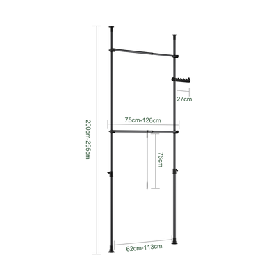 SoBuy | Asta Appendini Telescopica | Sistema Asta Appendiabiti | Sistema di Scaffalature | Nero | FRG109-II-SCH