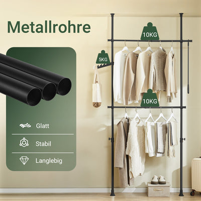 SoBuy | Asta Appendini Telescopica | Sistema Asta Appendiabiti | Sistema di Scaffalature | Nero | FRG109-II-SCH