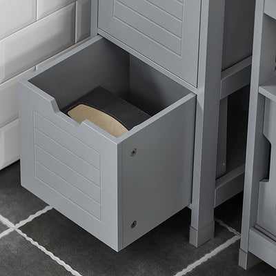 SoBuy Badezimmer Hochschrank 145cm Stahlgrau mit 2 Körben - Badschrank 30x30cm FRG126-SG