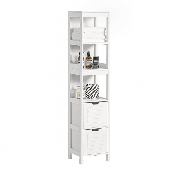 SoBuy | Armoire Haute Salle de Bain | Meuble de Salle de Bain Blanc | Meuble de Salle de Bain Style Campagne | FRG126-W