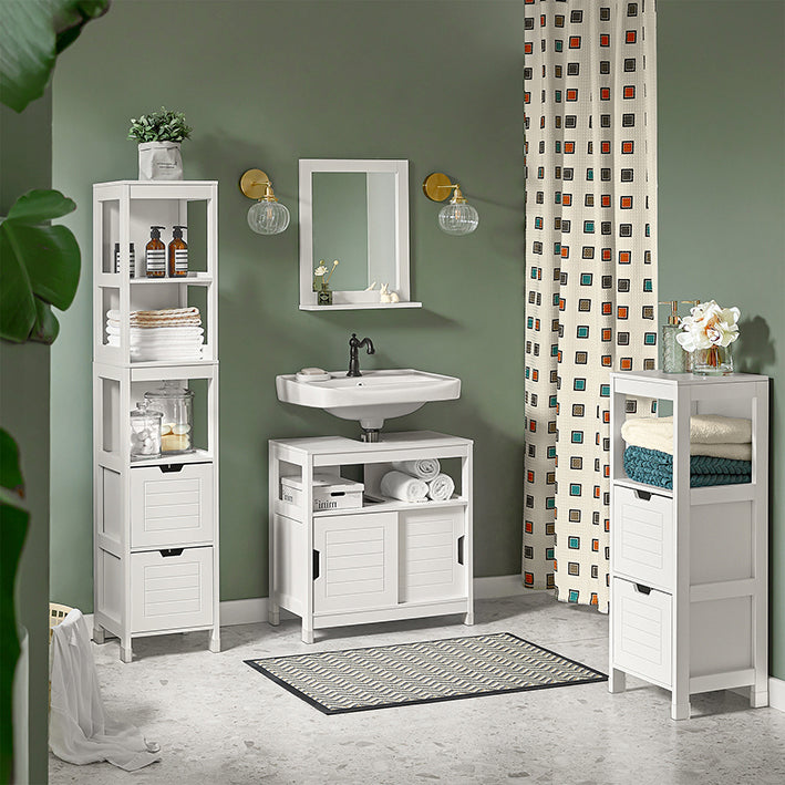 SoBuy | Specchio da bagno con mensola | Specchio da parete | Specchio bianco | FRG129-W