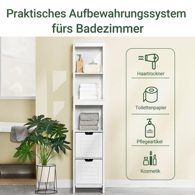 SoBuy | Bad Hochschrank | Badschrank Weiß | Badezimmermöbel Landhaus | FRG126-W