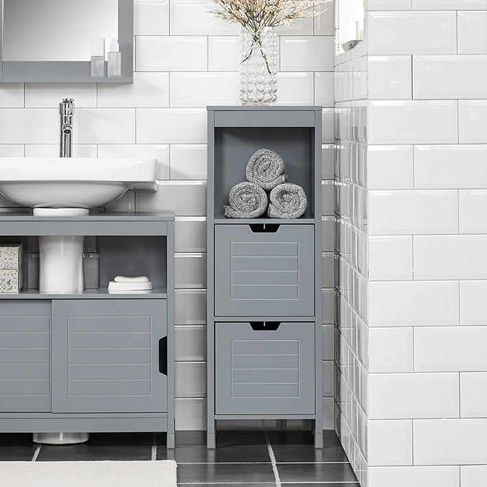 SoBuy | Mobile alto da bagno | Mobile da bagno grigio acciaio | Mobili da bagno stile rustico | FRG127-SG