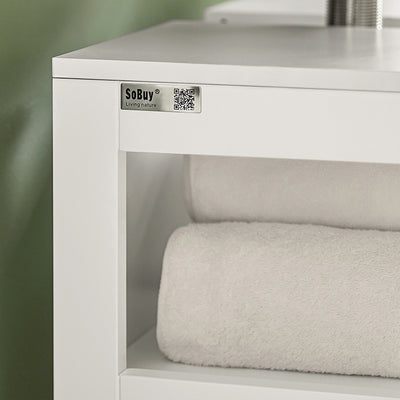 SoBuy | Meuble-lavabo blanc | Armoire de salle de bain | Mobilier de salle de bain style champêtre | FRG128-W 